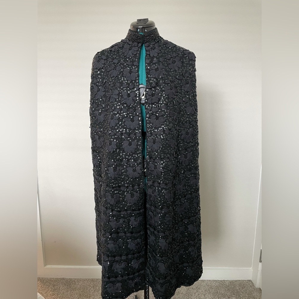 Black Flower and Sequin Embroidered Cape